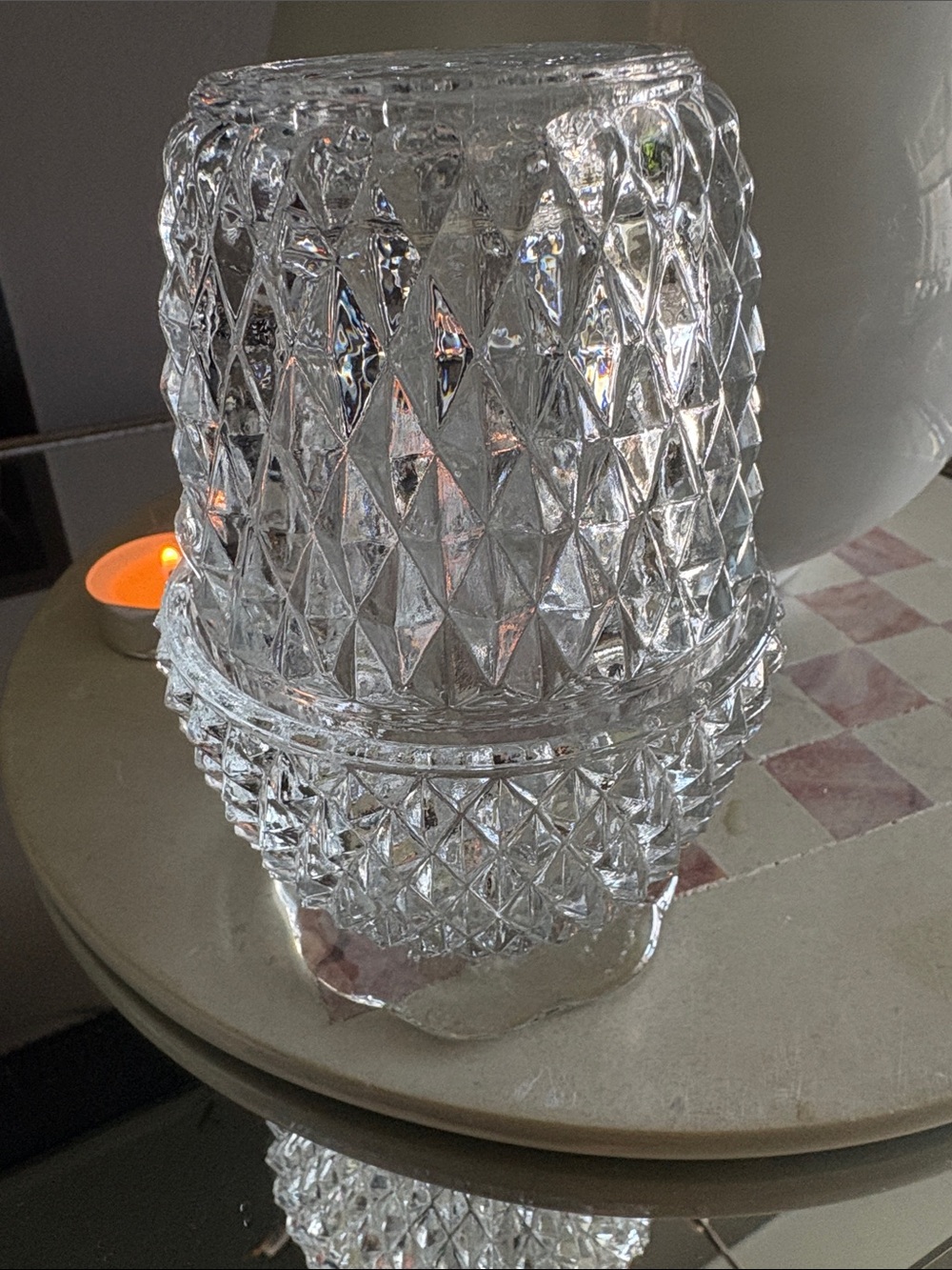 Vintage Clear Glass "Diamond Point" Fairy Lamp Angel Light- Has chip. - Picture 12 of 13